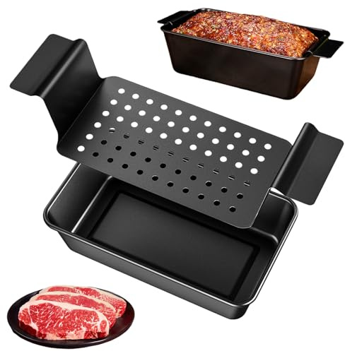 Calenxy Molde 2 en 1 de acero al carbono para pan con bandeja de drenaje, 25 x 11,5 x 7,5 cm, molde de pan de acero al carbono, molde para pan y asado de carne