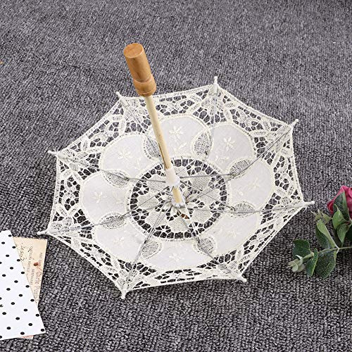 AMONIDA Spetsparaply Elegant Litet Hantverksparaply för Bröllopsdekoration och Foton 10 X 11,4 Tum Vit (Beige trumpet)