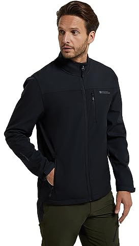 Mountain Warehouse Grasmere Mens Softshell Jacket - Water Resistant Raincoat, Breathable Mens Coat, Lightweight Jacket, Bonded Fabric - Best For Spring Summer Black L