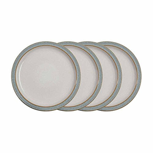 Denby - Elements Light Grey Dinner Plates Set of 4 - Dishwasher Microwave Safe Crockery 26.5cm - Pale Grey, White Ceramic Stoneware Tableware - Chip & Crack Resistant Large Plates