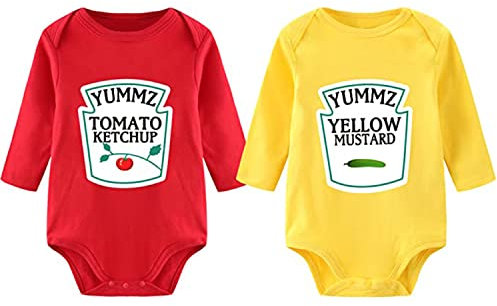 culbutomind Body för bebisar/tvillingar, pojke och flicka, sparkdräkt, Yummz, tomat, senapsfärg, röd, gul, rolig baby, roliga gåvor, födsel, babykläder, flerfärgad, 3-6 månader