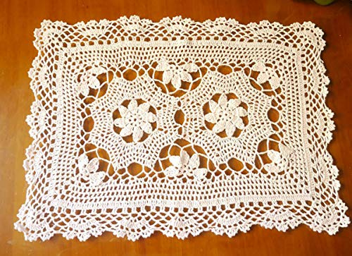 Hetao 16x23 100% Cotton Handmade Crochet lace Table Runners Oblong Tablecloth Doilies Doily,White