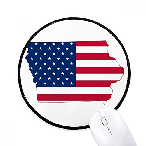 Iowa USA Map Stars Stripes Flag Shape Mouse Pad Desktop Office Round Mat for Computer