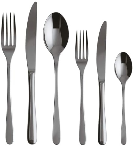 Sambonet Service 36 Stück Monoblock Taste Pvd, Tafelbesteck für 6 Personen, 6 Tafellöffeln, 6 Tafelgabeln, 6 Tafelmessern, 6 Obstgabeln, 6 Obstmessern und 6 Teelöffeln, Spülmaschinenfest, Schwarz