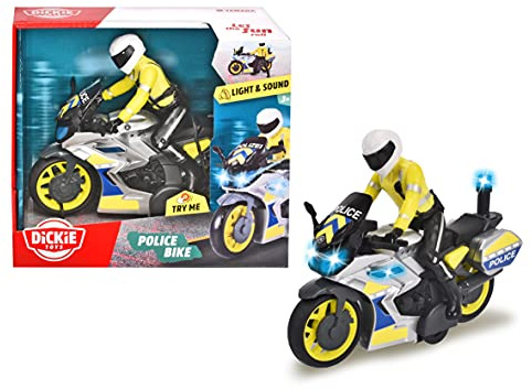 Dickie Go Real Police Moto a Frizione 17 cm, Luci & Suoni, con Personaggio Removibile e Snodato, + 3 Anni, 203729019