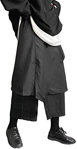 AITFINEISM Jupe décontractée pour Homme - Pantalon Sarouel Japonais Harajuku, Noir 4, Taille 3XL