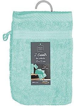 Douceur d'Intérieur, 2 Waschlappen 15 x 21 cm Seladon, 100% Baumwolle, Tendresse