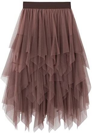 KUKEYIEE Donna Gonna Tulle Tutu Irregolare a Strati Balletto Prom Party Vestito Plissettato A-Line Midi