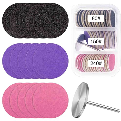 Difenni Sanding Paper Discs with Metal Nail Drill Bit Foot Sandpaper Discs 25mm Foot File Sandpaper Discs #80#150#240 Grits for Manicure Pedicure