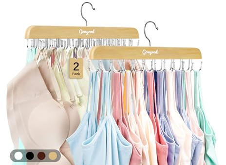 Gomyrod Bra Hanger for Closet, Tank Top Hangers 2 Pack w/20 Hooks Holds 40 Bras, Capacity Foldable Wood Space Saving Hanger, 360°Rotating Closet Organizers and Storage for Dorm & Apartment