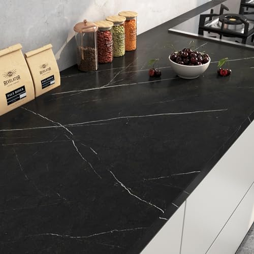 FunStick Carta da Parati Mobili Marmo Nero Carta Adesiva per Tavolo Cucina Rivestimento Parete Effetto Marmo Pellicola Adesiva Piano Lavoro Cucina Bagno Rivestimento Mobili Adesivo Nero Sfondo 30CM×5M