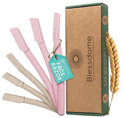 6Pcs Biodegrable Wheat Straw Dermaplaning Blades for Face - Peach Fuzz Eyebrow Razor Shaper | Exfloating Dermaplane Hair Removal Tool - Eco Friendly Plastic Free Dermaplane Eyebrow Razors