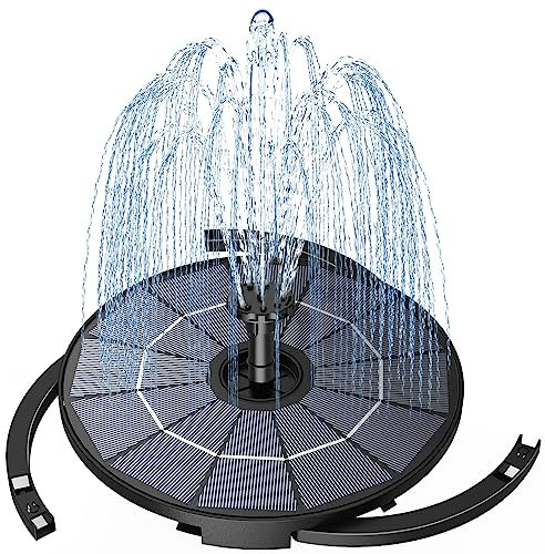 Fontaine Solaire Exterieure de Jardin avec Panneau Solaire Amovible de 2,8W 2 en 1 Fontaines Extérieures avec Support Fixe 6 Buses pour Bassins D'agrément Exterieur Fontaine à Oiseaux（2,8W）