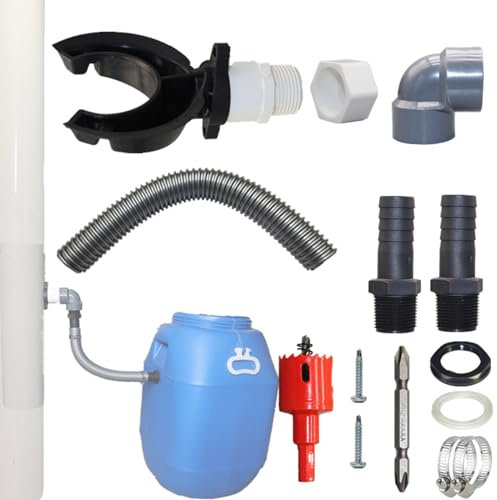 Water Butt Rain Collector for Down Pipe,Outdoor Rain Barrel Water Collector Diverter Kit,Water Butt Connector Link Kits with 0.5m 25mm Hose Pipe,Connects Downpipe to Water Butts Overflow Kit