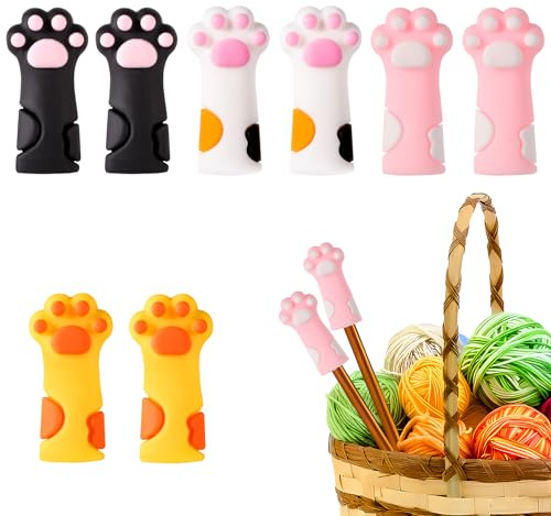 8pcs Cat Paw Knitting Needle Stoppers, Silicone Cute Knitting Needle Point Protectors Caps Stitch Needle Tip Covers Knitting Accessories for 11-17 (0.31-0.5 Inch) Needles (Color Combination 2)