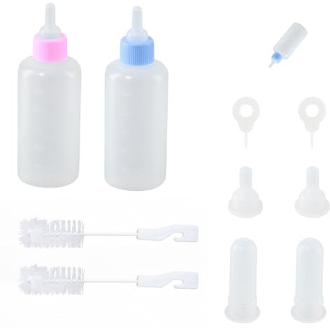 Shengxi 2 pcs 50ml Botella de Leche del Animal Doméstico, Silicona biberon para Animales Pequeños con Cepillo de Limpieza y 3 chupetos de reemplazo, Biberón de Mascotas para Gatos Pequeños y Perros