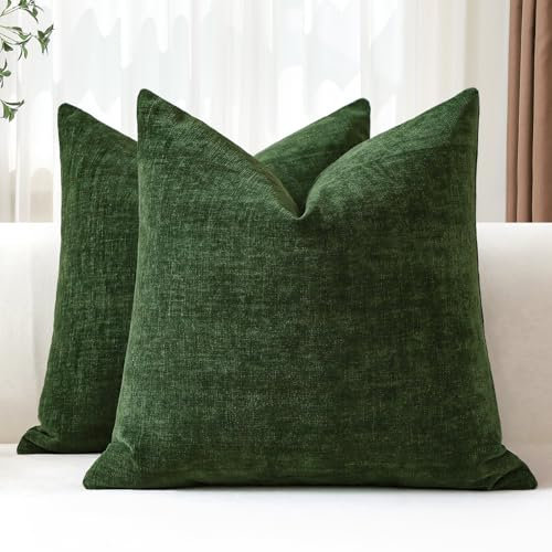 JOTOM 2er Set Chenille Kissenbezüge, Dekorative Weich Einfarbig Wurf Kissenbezug Moderne Kissenhüllen Sofakissen Dekokissen Zierkissenbezug für Wohnzimmer Schlafzimmer Deko (40x40cm, Grün)