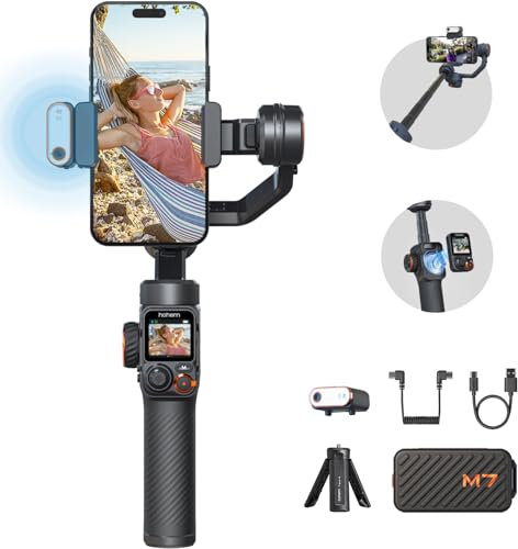 hohem iSteady M7 Estabilizador de Móvil Gimbal para iPhone, Luz de Relleno magnética AI Tracker, Mando a Distancia táctil Desmontable, Alargadera incorporada, 500g Carga útil, Gimbal para Móvil
