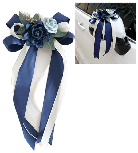 4 piezas de lazos para antena de coche, flor de seda para boda, decoración de coche, rosa simulada, lazos para el asa de la puerta y el espejo retrovisor del coche, decoración de silla de boda, flor