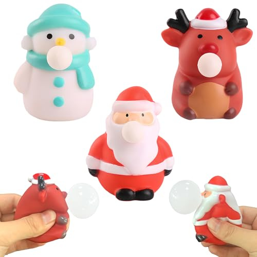 Weihnachten Squeeze Spielzeug 3 Stück, Weihnachten Squishy Toys, Spucke Blase Fidget Toy, Anti Stress Spielzeug für Erwachsene und Kinder