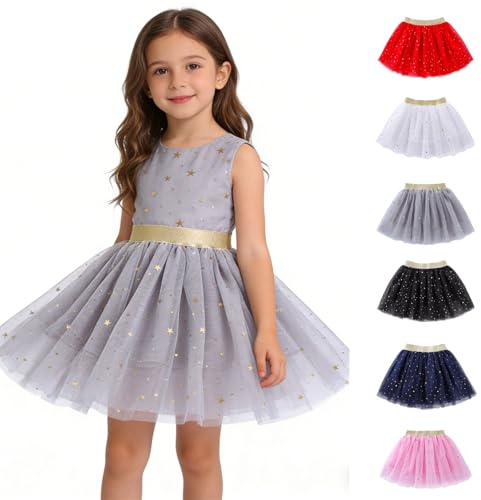Tutu pour enfant fille - Jupe en tulle - Étoiles - Paillettes - Mini jupe de princesse brillante - Jupe tutu à paillettes - Jupe de ballet avec taille élastique - Douce et douce, Noir , 8-10 ans