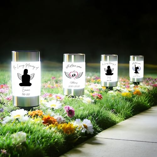 UIDMEN Personalized Solar Lights for Cemetery, Custom Name & Date on Solar Light, LED Waterproof Lamp for Outdoor, Garden, Balcony, Yard, Memorial Remembrance Gifts for Loved Ones, Grave Decoration