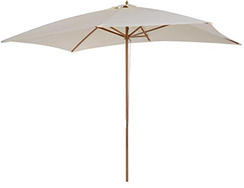 Outsunny Parasol Droit parasol de jardin rectangulaire double toit Bois Polyester Haute densité 3 x 2 m crème