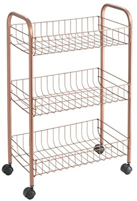 Metaltex Lugano 3-Tier Trolley with Wheels - Multipurpose Storage Cart for Home including Kitchen, Bathroom, Office and Garage - Polytherm Copper, 41 x 23 x 63 Centimetres