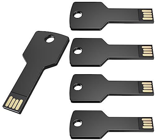 Uflatek USB Stick 16GB Schlüsselform Speicherstick 5 Stück USB 2.0 Flash Drive Schwarz Metall Flash Laufwerk Kreativ Wasserdicht Memory Stick Schlüssel Datenspeicher Geschenk für Geschenk 5er