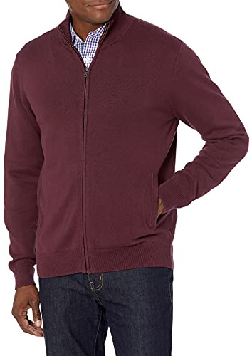 Amazon Essentials Men's Full-Zip Cotton Jumper, Burgundy, XL