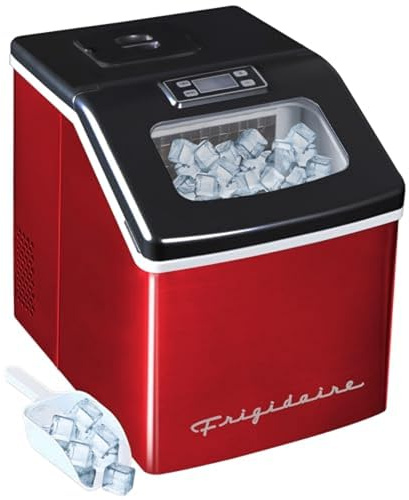 Frigidaire EFIC452-SSRED XL Maker, Makes 40 Lbs. of Clear Square Ice Cubes A Day, Stainless, Red Steel