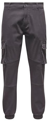 ONLY & SONS Pantalón Cargo Masculino ONSCAM Stage Cargo Cuff PK 6687, Gris Pinstripe, 30W x 32L