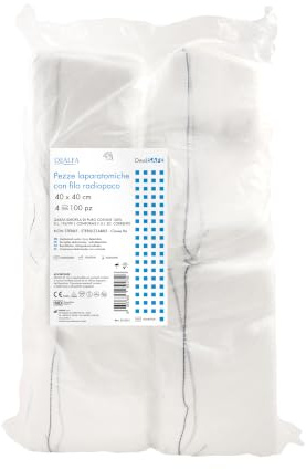 DEALFA 100 PCS Compresses de Gaze Laparotomie Non Stériles – 40x40 cm – 4 Couches avec Fil Radiopaque RX – Couleur Blanche – Usage Unique – Lot de 100 Pièces