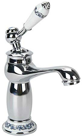 Eachbid Robinet Vintage Robinet Lavabo Mitigeur en Laiton et Céramique pour Salle de Bain Monocommande (argent)