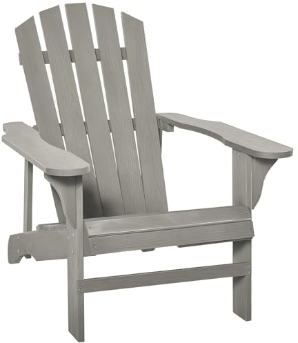 Outsunny Fauteuil Adirondack Fauteuil de Jardin 78 x 89 x 88 cm Gris | Chaise de Jardin de Plein Air, Bois Massif, Effet Vieilli, Terrasse Balcon