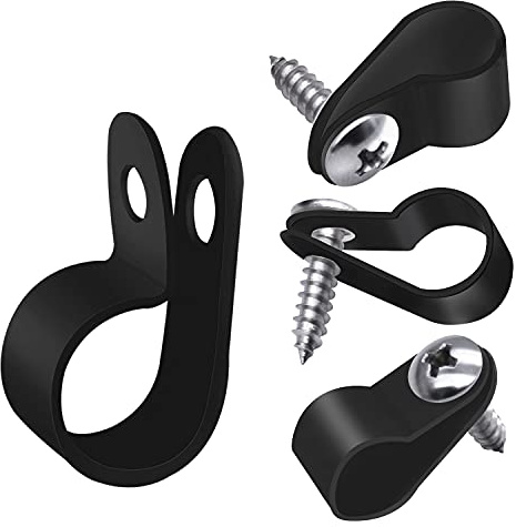 mankk 50 clip di montaggio a P per luci da 1/2 pollici, in nylon nero, con viti Phillips a testa piatta in acciaio inox, elementi di fissaggio per condotto del cavo M-030-BK