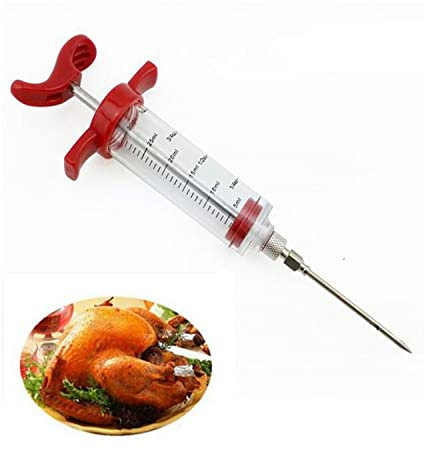 Stainless Steel Needles Spice Syringe Set BBQ Meat Flavor Injector Plastic Marinade Injector Syringe 1-oz for BBQ Grill (Red-30ml)
