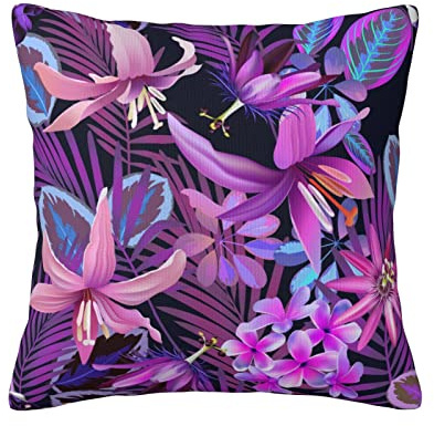 xiaoqiang Beautiful Purple Lilies and Lilacs Double Sided Pillow Covers Seamless Floral Pattern Plush Pillowcases Square Cushion Pillow Cases for Sofa Bed Home Decor 45cm x 45cm (18 x 18)