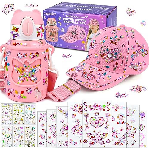 FORMIZON Cadeaux Filles DIY Casquette Baseball et Bouteille,Autocollants Diamant et Licorne,Kit Bricolage Enfant,Créer Soi-Même Design,Cadeaux d'Anniversaire Noël Filles (Rose) 3712-2 Taille Unique