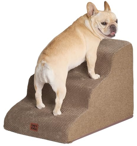 EHEYCIGA Curved Dog Steps for Bed, 3-Step Dog Stairs for Sofa, High Density Foam Pet Steps for Small Dogs and Cats, Pet Stairs for Couch, Non-Slip Dog Ramp with Washable Cover, 40x57x40cm, Camel