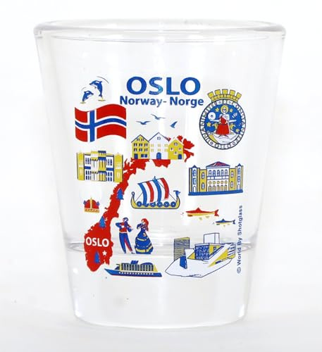 Oslo Norvegia - Bicchierino da liquore con collage di simboli e icone