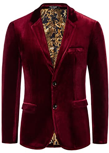 Men's Slim Fit Two Button Velvet Suit Wedding Tuxedo Christmas Coat XL Red-Wine 310-1