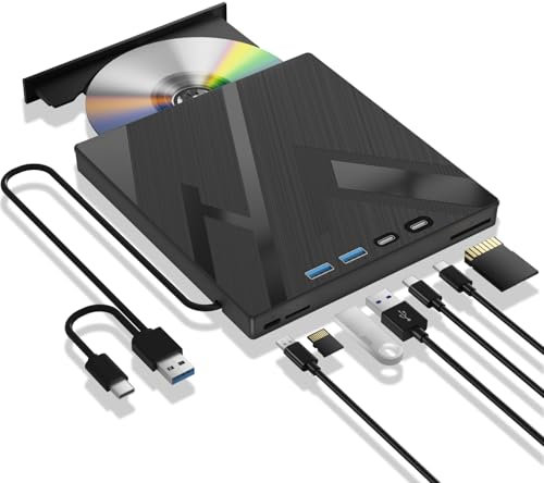 Unidad Blu Ray externa 7 en 1, unidad Blueray/DVD externa para PC con puerto SD/TF Blu Ray, compatible con disco R/W de 100 G para PC, unidad Blu Ray externa para Windows, Linux, MacOS, portátil