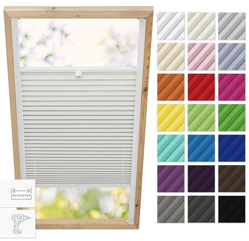 Estika Dachfenster plissee mit Bohren für Velux Fenster - Modell: MK08 - Stofffarbe: Perle - Dachfenster Rollo, Fensterrollo innen, Fenster plissee