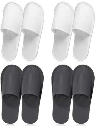 MagiSel Hotelslipper, Einweg Schuhe, Gästehausschuhe Set, 4 Paar Frottierslipper, Pantoffeln Herren und Damen Hausschuhe - Universalgröße, Einweg Hausschuhe Hochzeit (Größe EU 37-43, Weiß, Grau)