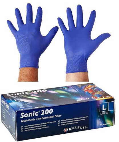 Apex Business Supplies Sonic 200 Large Blue Nitrile Disposable Gloves Pack of 200 Nitrile Gloves | Multipurpose, Examination Powder Free And Latex Free Disposable Gloves | Food Grade Heavy Duty