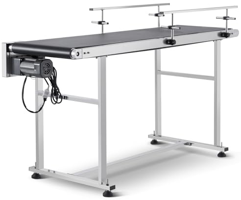 VEVOR Transportador de Correa Motorizado 1498,6x398,8 mm Transportador Acero Inoxidable Cinta Transportadora de PVC Antiestática Barandilla Doble para Aplicación de Codificación por Inyección de Tinta