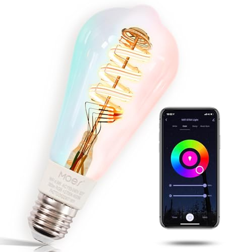 MOES Alexa Smart Light Bulb E27 Vintage, WiFi RGB LED Lamp, Dimmable, 5W, 2700K-6500K Warm White Cold White, Edison Bulb, 16 Million Colours, Compatible with Alexa Google Home - 1 Pack