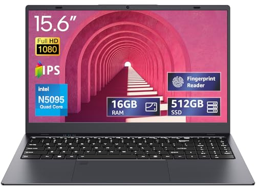 UOWAMOU 15.6-inch, 16GB RAM, 512GB SSD, FHD IPS Display Laptop Computer, N5095 Quad Core, 2.4/5G WiFi, BT4.2 Backlit and Fingerprint, Lightweight and Portable