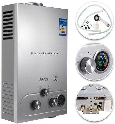 Scaldabagno a Gas GPL 18L, Scaldacqua a Gas GPL, Scaldacqua istantaneo, con Modalità Inverno ed Estate, Uscita Dell'acqua Calda 18 L/min (4.3 GPM), Caldaia a Gas da 36KW a Parete senza Serbatoio (18L)